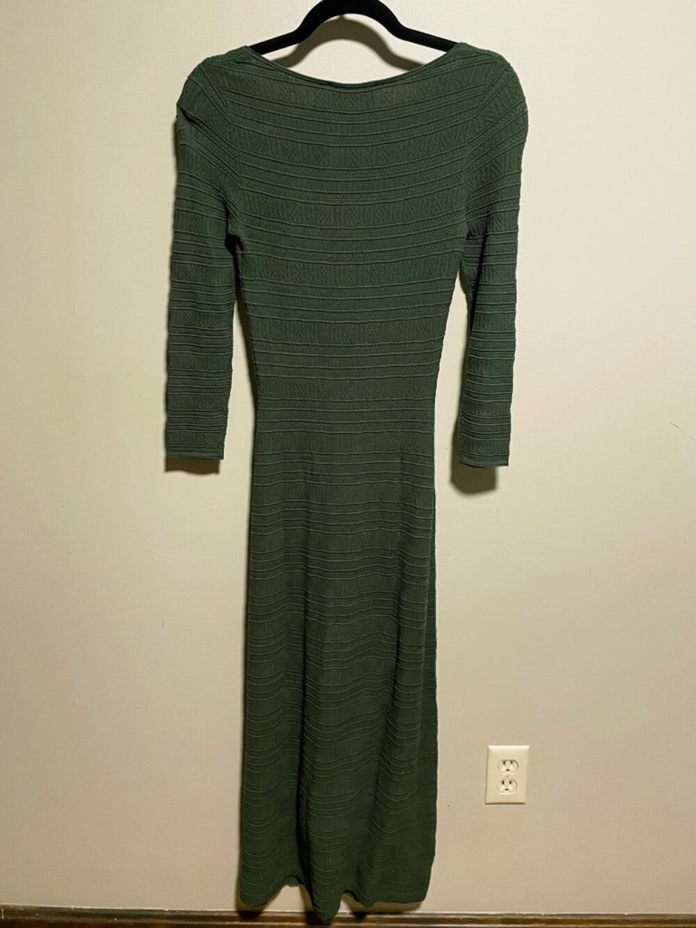 Like New Sezane Estela Lace Up Fancy Knit Maxi Dress Olive Green XS - Picture 3 of 7